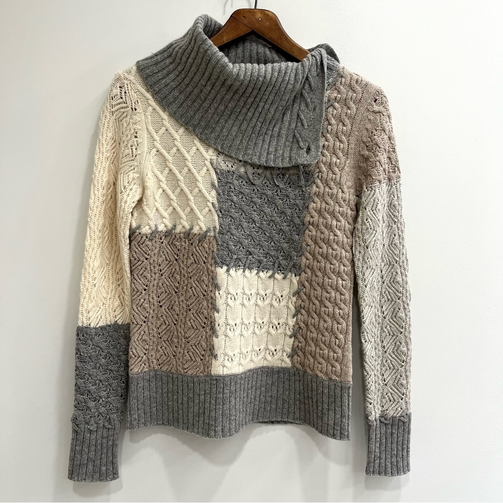 Sundance Lambswool Patchwork Saco Sweater Tan Gra… - image 1
